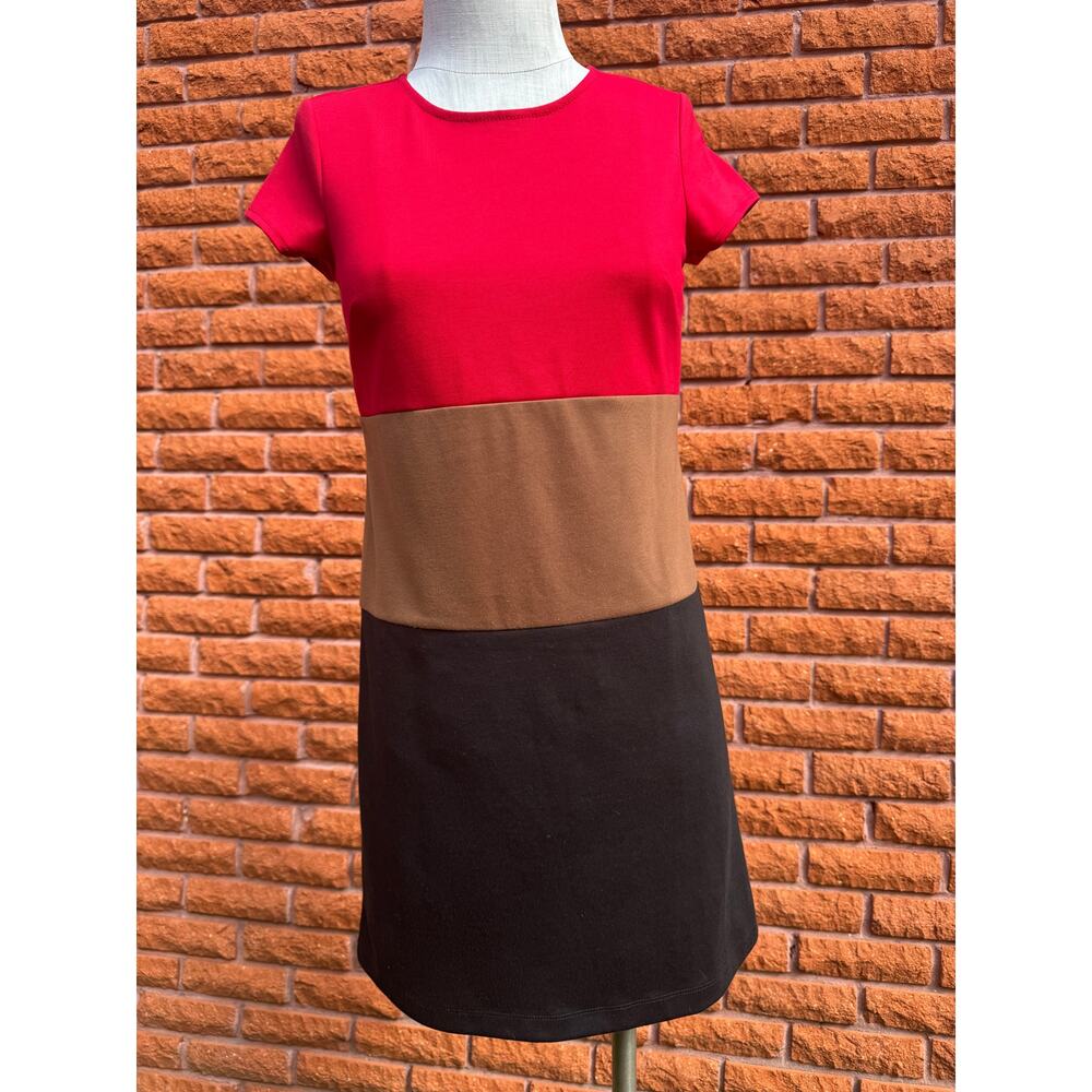 Ann Taylor loft color block dress black red gold women's 4 petite NWOT
